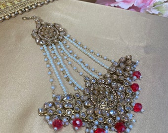 White Gold Kundan Jhumar jhoomar. Pakistani indian Bridal Wedding Jewelry. Matha Jhumar. Passa side Tikka polki. Etsy