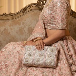 Pink Sequin Embellished Clutch Bag/Evening Clutch Bags/Floral Sequin Clutch Bags/Purses/Mint Clutch Bags/Shoulder Bag/Statement Clutch Bags