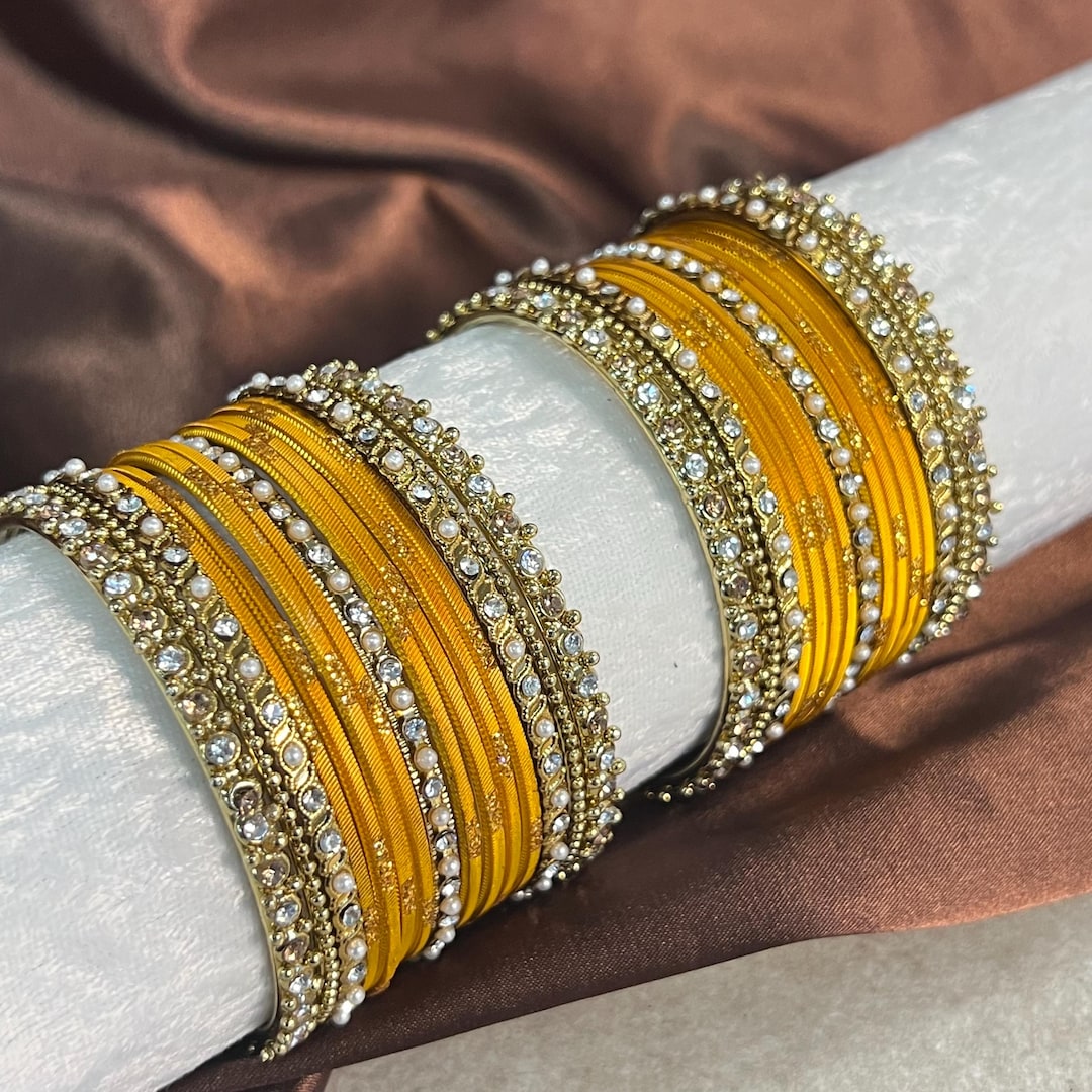 Small Yellow Mustard Bangle Churi Set Both Arms Size 2.6 Indian ...