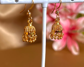 NEW! Trending Micro Jhumka! Bright Gold Extra Small Cute Earring/ Gift for Women/ Light Weight Indian/ Pakistani Style/Valentines gifts