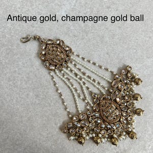 Antique Gold Jhumka Head Ornament: Rhinestone Indian Bridal Hair Accessory
