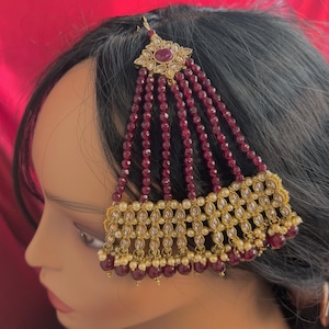 Maroon Champagne Jhumar/Zircon Crystal / Jhoomar / Passa/ Indian/ Pakistani Style/Headpieces