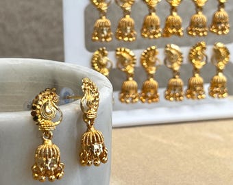 NEW JHUMKA! Bright Gold Cute Stud Micro Jhumka 1 Inch Gift Indian Pakistani Lightweight Weight Earrings/Valentines gifts