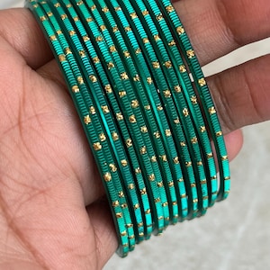 Variety of Single Colour Bangles 2.8 Medium Size 12 Pack Velvet Metal Matte Thread Glitter Blue Green Sale Indian Chooriyan Ethnic Bracelet