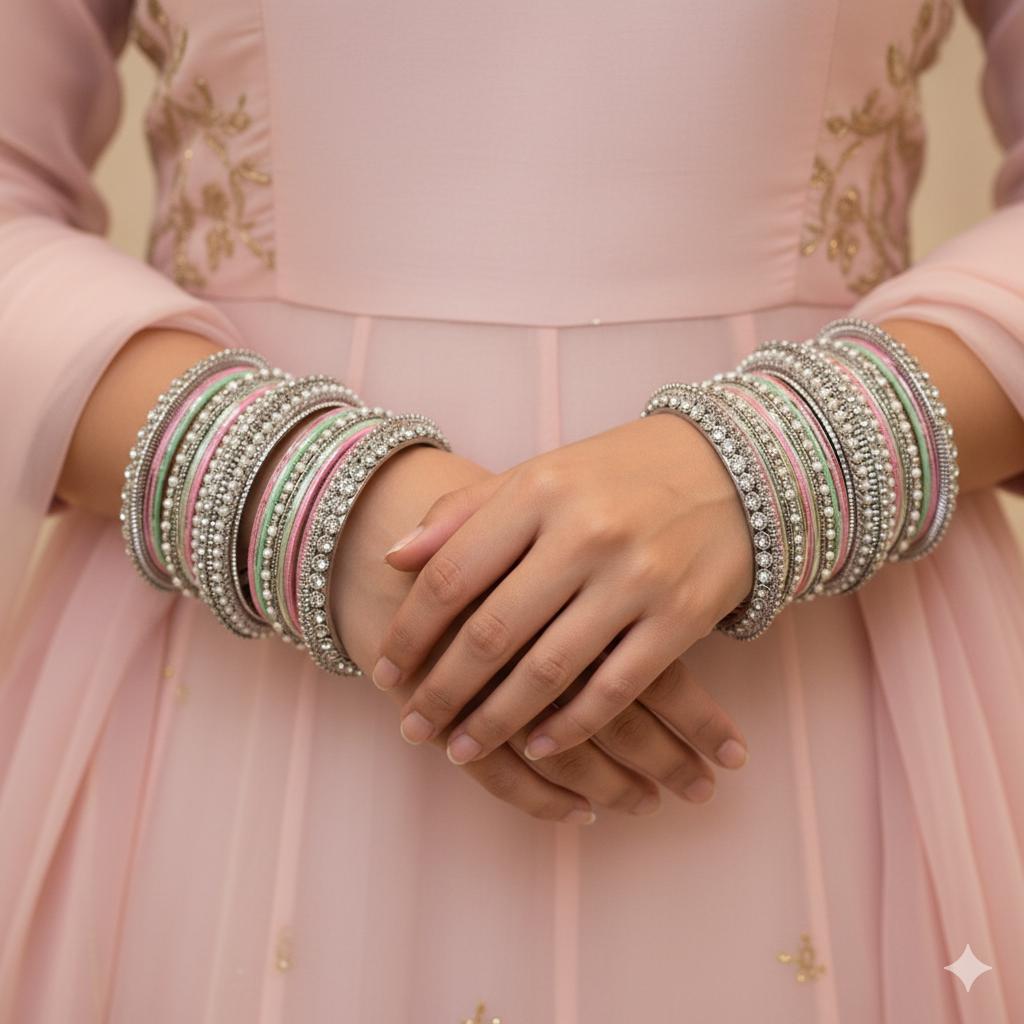 Pastel Silver Bangle Set Indian Pakistani Jewelry Bracelets Ethnic