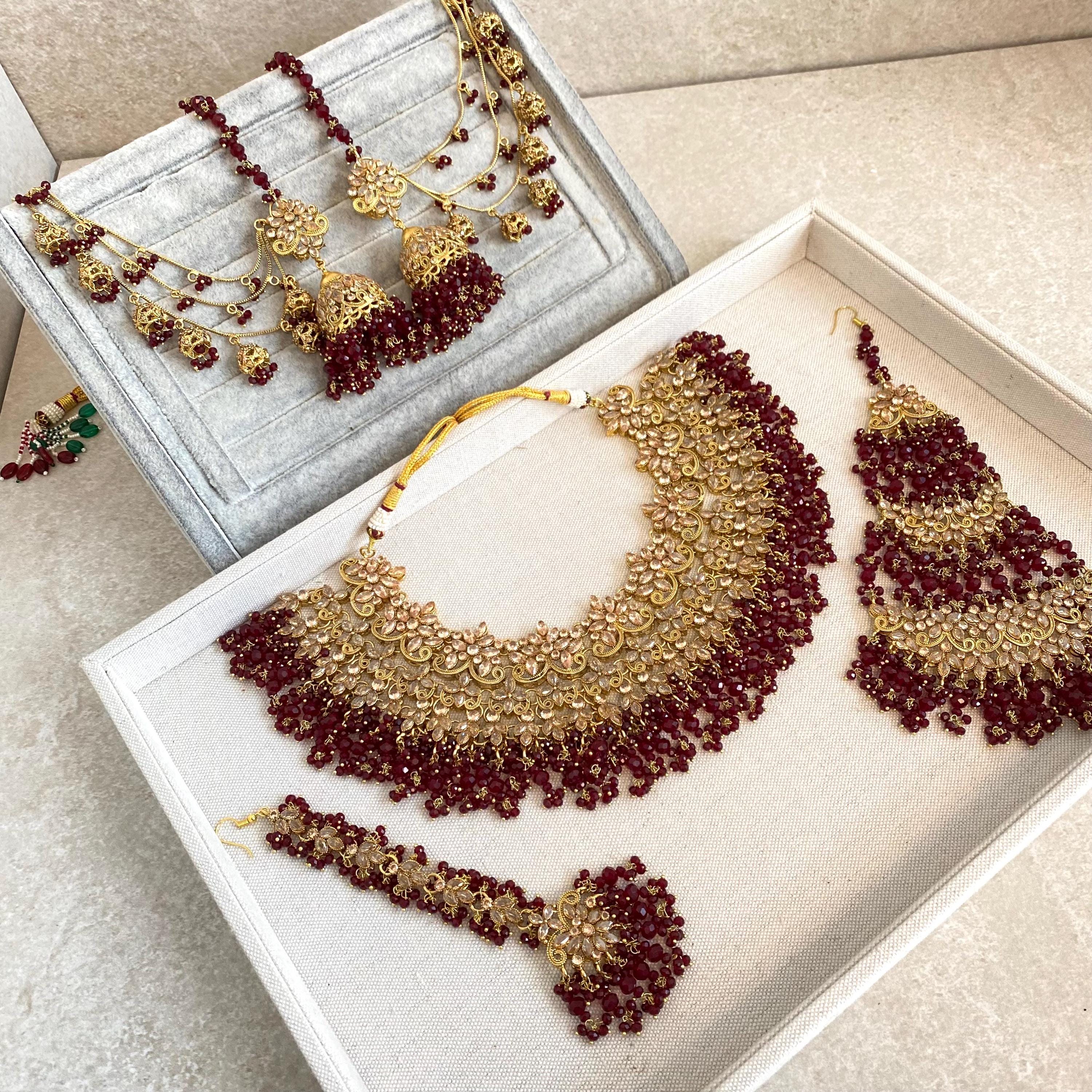 Dulhan Jewellery Set In Maroon Colour Maroon Full Bridal Jewelry