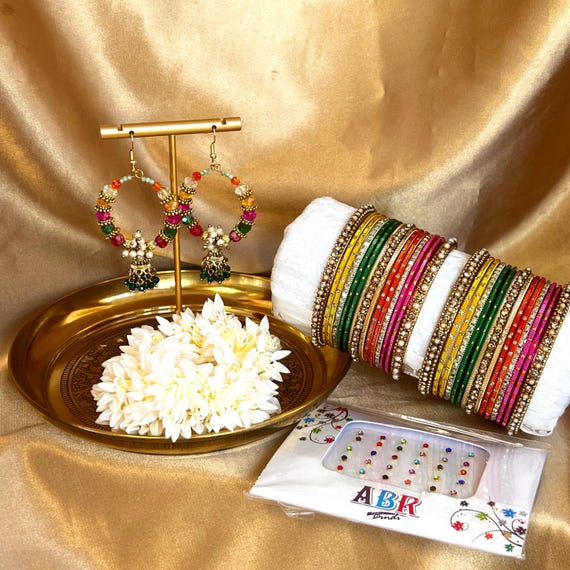 Multicolor Indian/pakistani Gift Box Set – Bangles, Jhumka