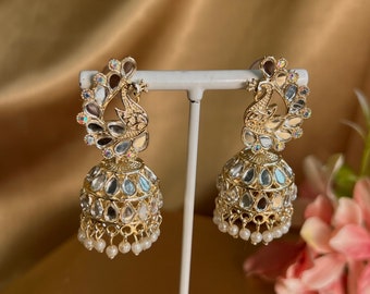 Mirrored Peacock Jhumka Earring Indian Style Earring/ Pakistani Fashion/ Fashion Jewellery/ Gift for Women