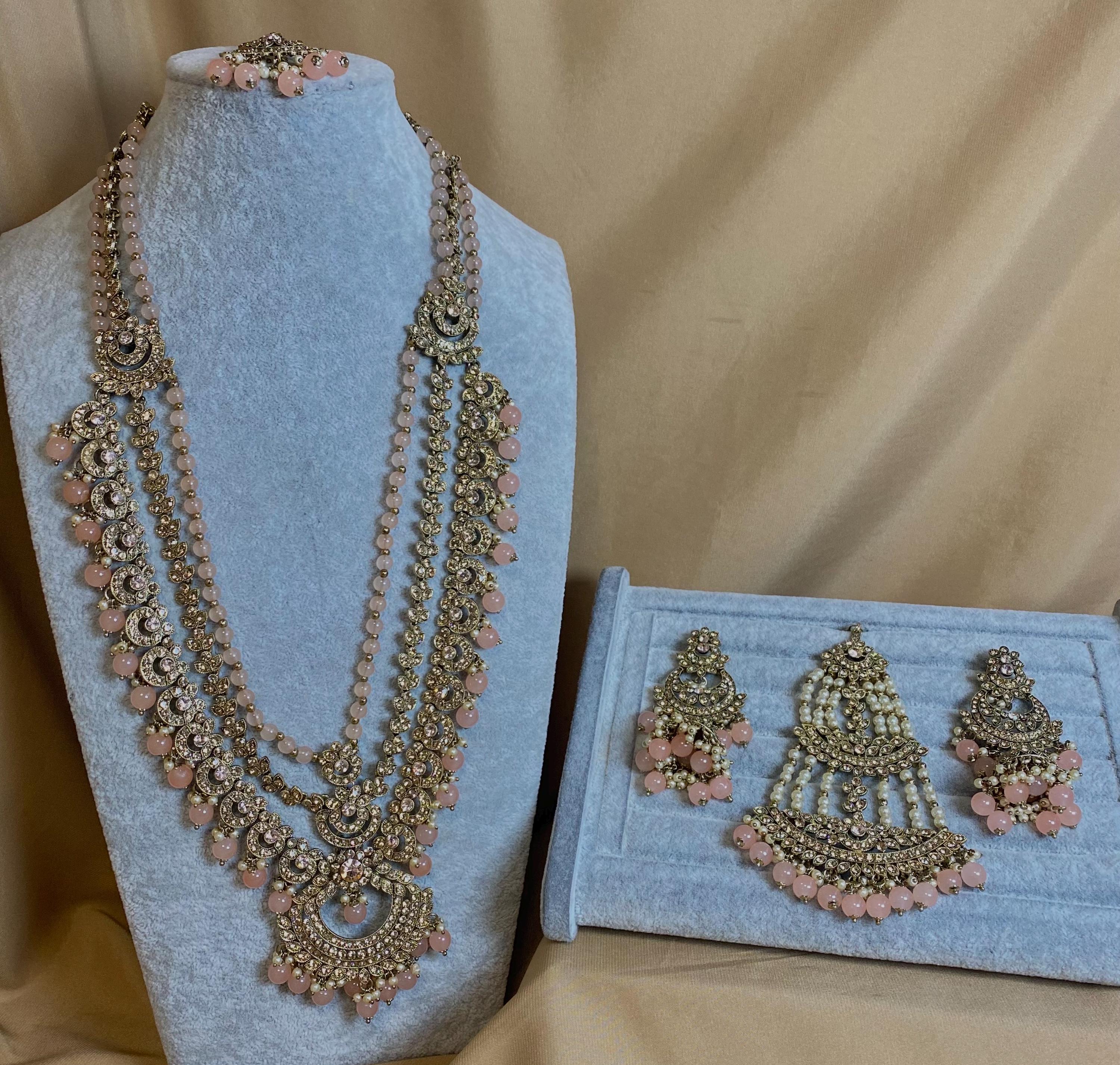 Full Peach Long Necklace Set Peach Indian Jewellery/pakistani