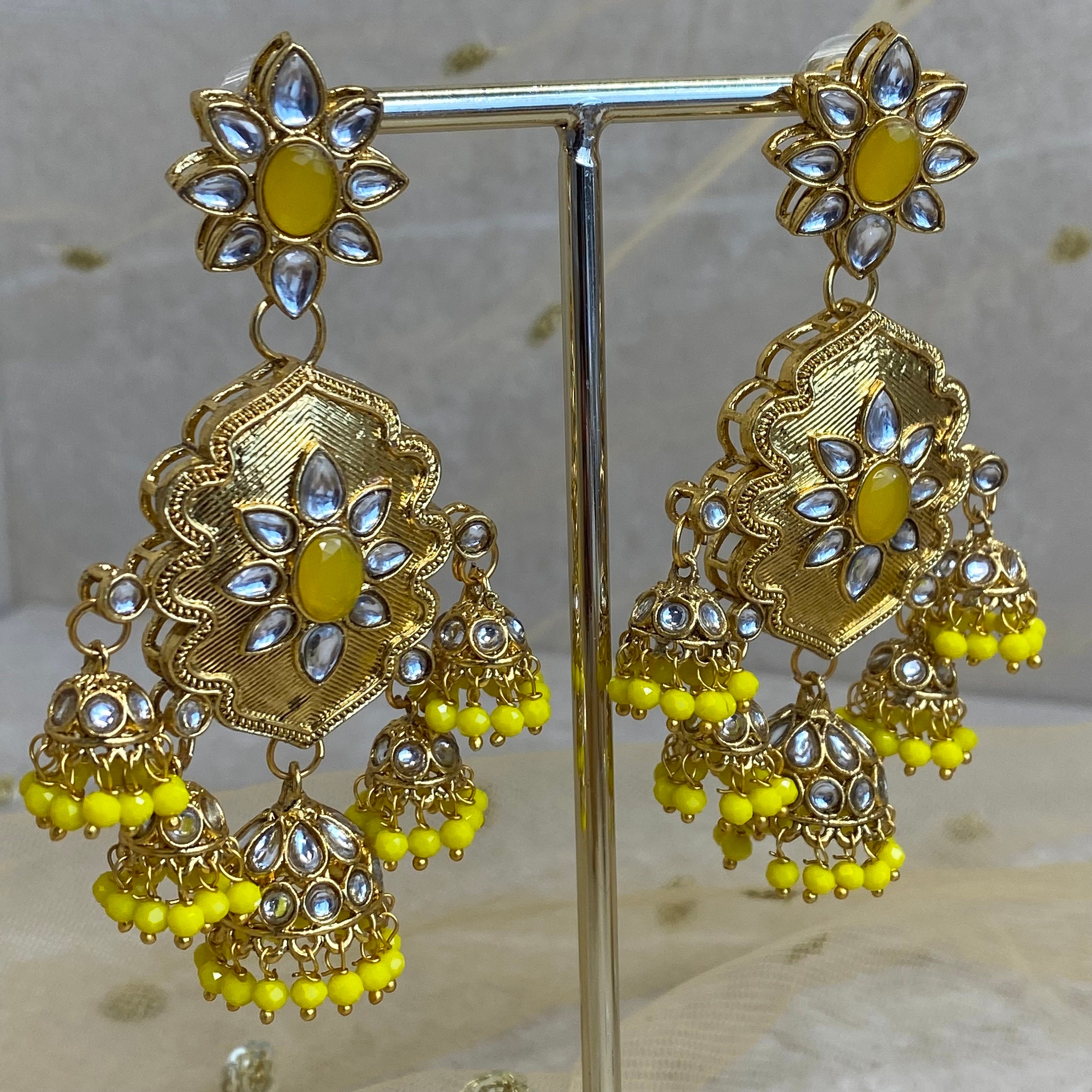 Large Gold Jhumka Detail Earring Yellow/ Fashion Jewellery/ Gift