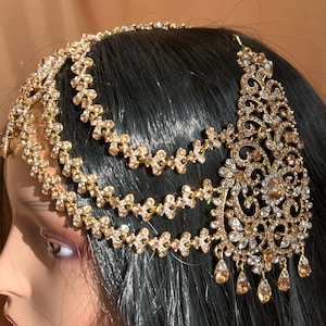 New Fashion Fancy Jhumar! Jhoomar Passa with Tikka One Piece Stylish Trending Indian Pakistani Style Bollywood Antique Gold Clear Rhinestone