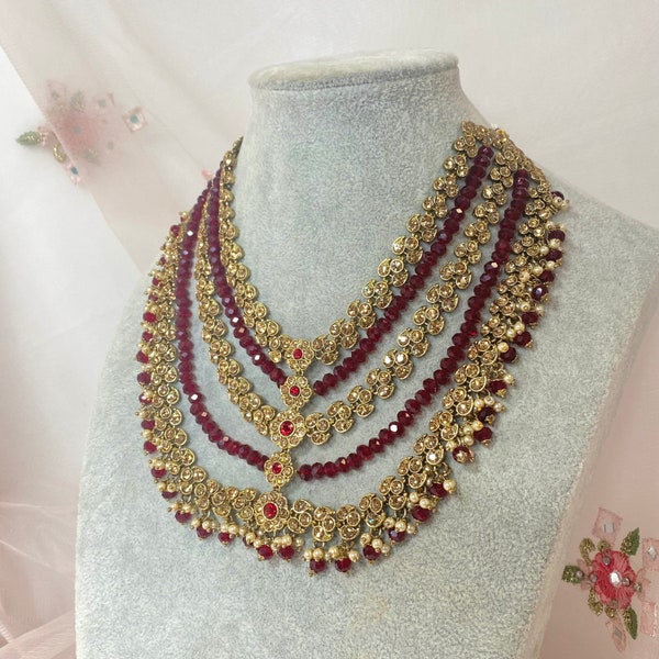 Maroon/ Golden Short Mala