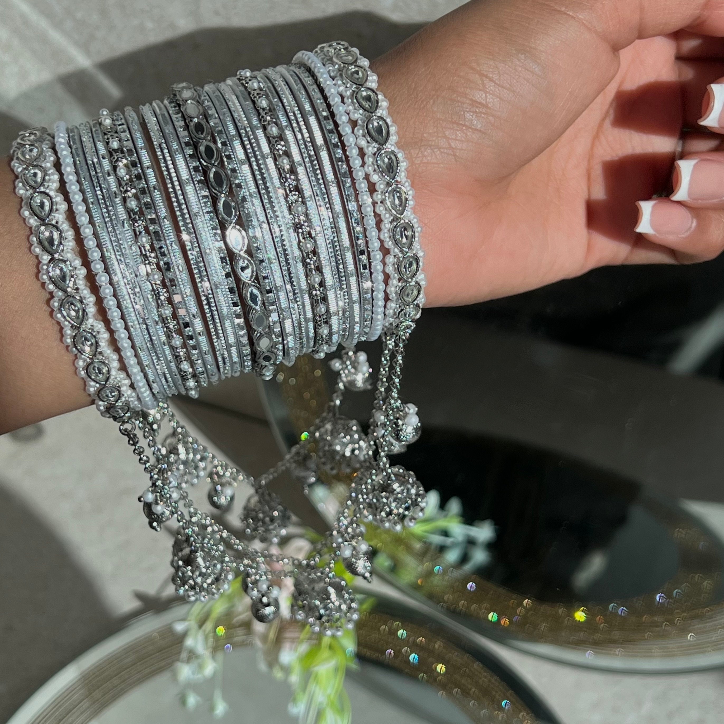 Silver Bridal Connected Bangle Set - One Arm /indian Bangle
