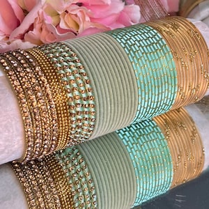 Bangle Roll Build Your Bangle Set - Mint & Gold Bangle Set Collection/Indian/ Pakistani/Jewelley/ Fashion Bracelet