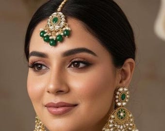 Faux Kundan Choker Set | Indian Bridal Jewelry | Earrings & Tikka | Pakistani Wedding Jewellery | Ethnic Gift for Women | Bollywood Jewelry