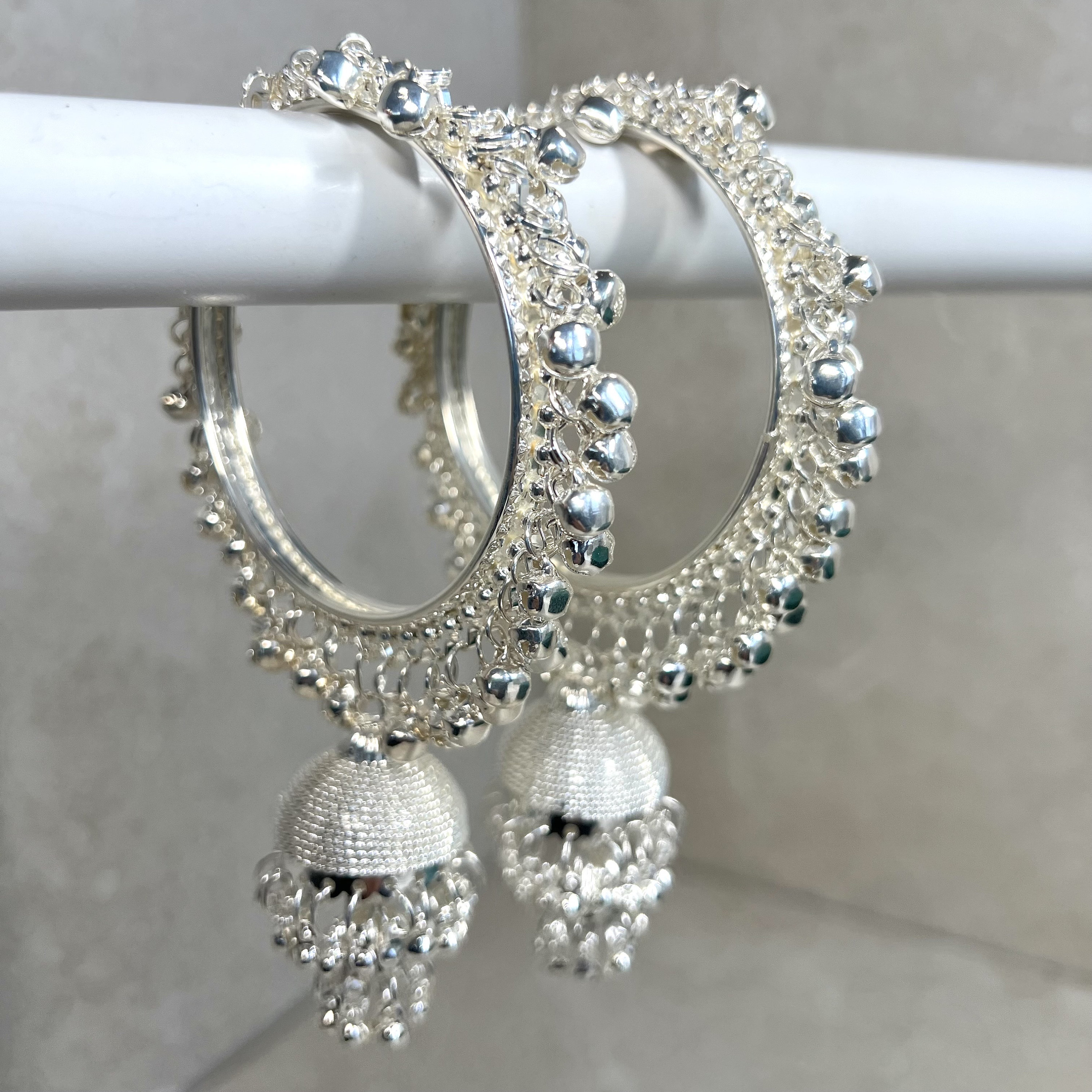Silver Jhumka Bangles (pair)/indian/ Pakistani/jewelley Silver Jhumka Bangles (pair)/indian/ Pakistani/jewelley