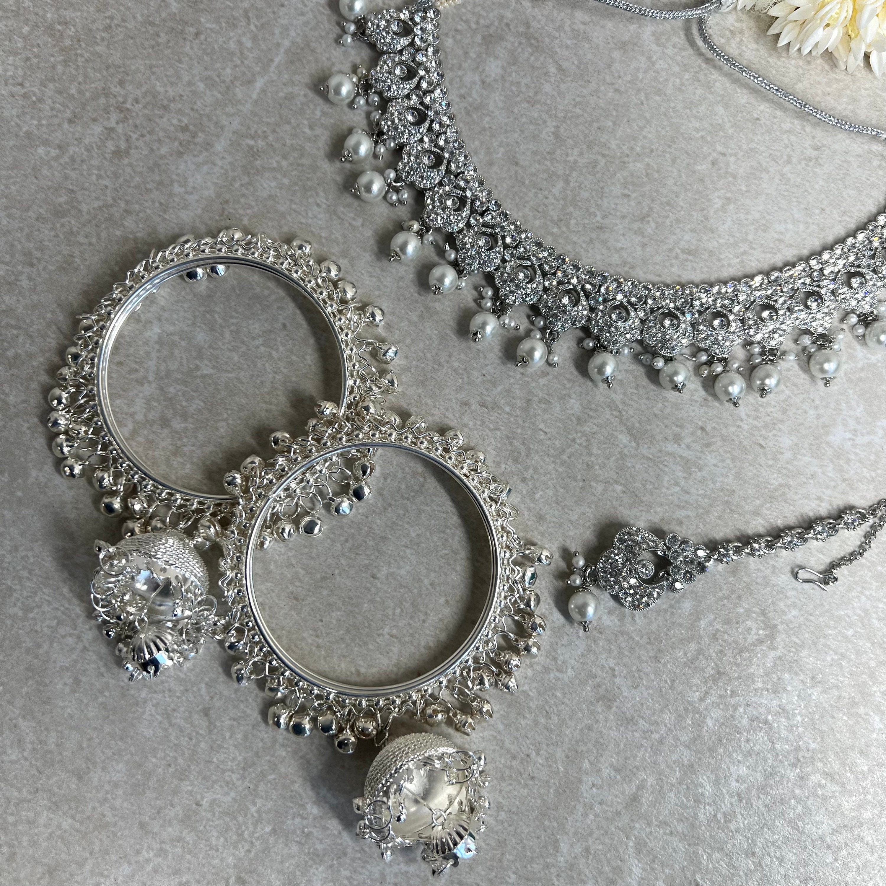 Silver Jhumka Bangles (pair)/indian/ Pakistani/jewelley Silver Jhumka Bangles (pair)/indian/ Pakistani/jewelley