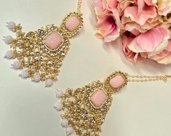 Meenakari Pink/ Indian/ Pakistani Style/Large Faux-Kundan Earrings - Pink/ Fashion Jewellery/ Gift for Women/Indian/Pakistani style