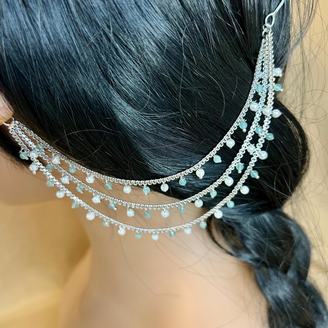 Antique Gold Blue Pearl Ear Chains to Add to Any Earring Style ...