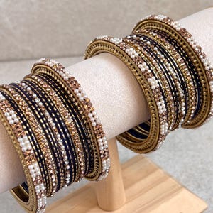 Small Bangle Set Churi Indian Pakistani Desi Ethnic Tradtional Weddign Party Jewellery High Quality Gold Navy Blue 2.8