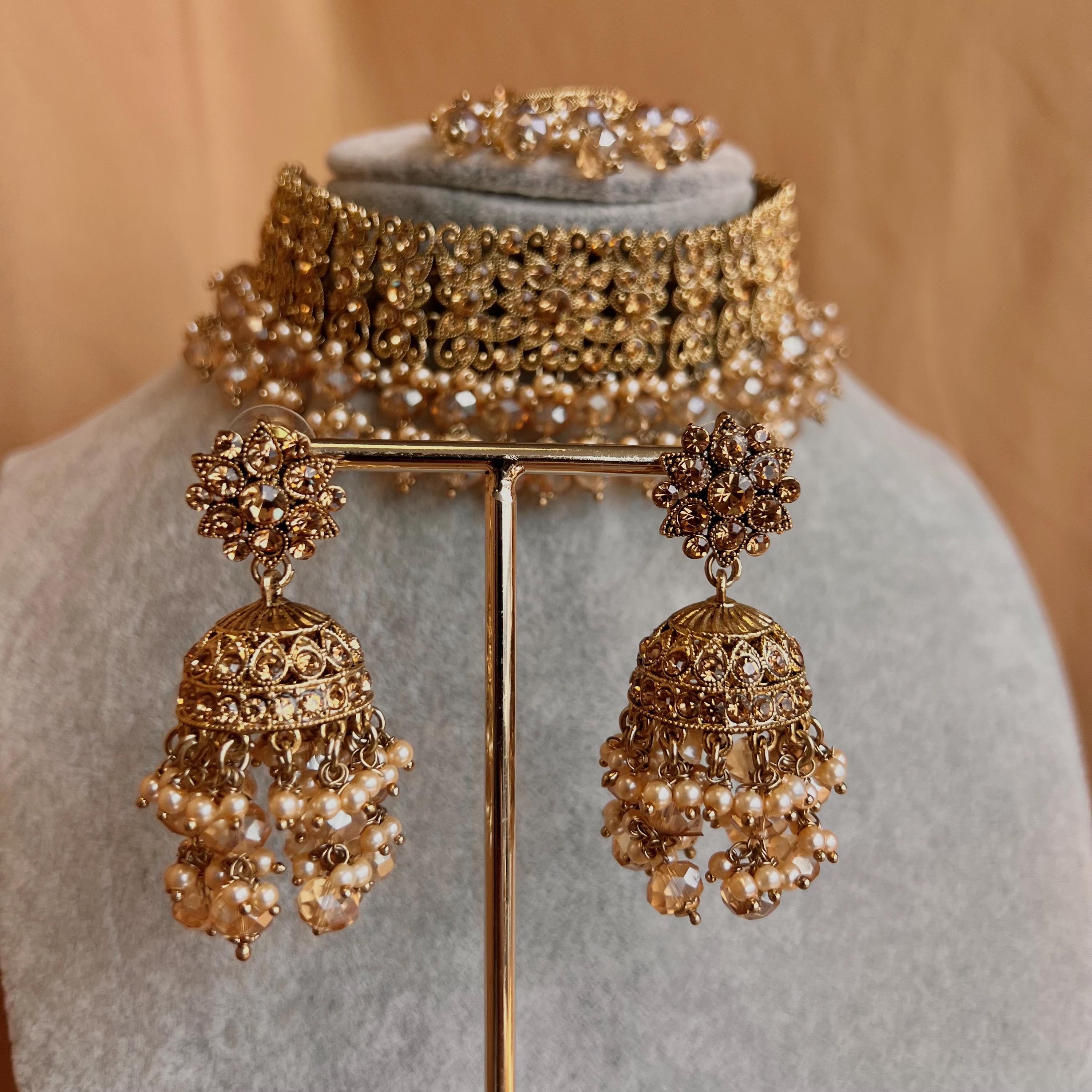 ゴールド＆シャンパンチョーカーセット / インドチョーカーセット