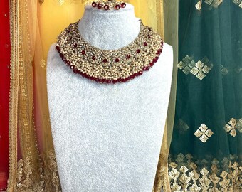 Maroon bridal necklace set