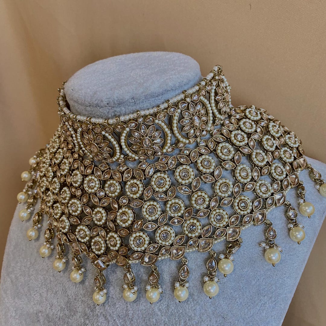 アンティークネックレス インド ナガランド B アンティークゴールド＆シャンパンブライダルネックレスセットインド