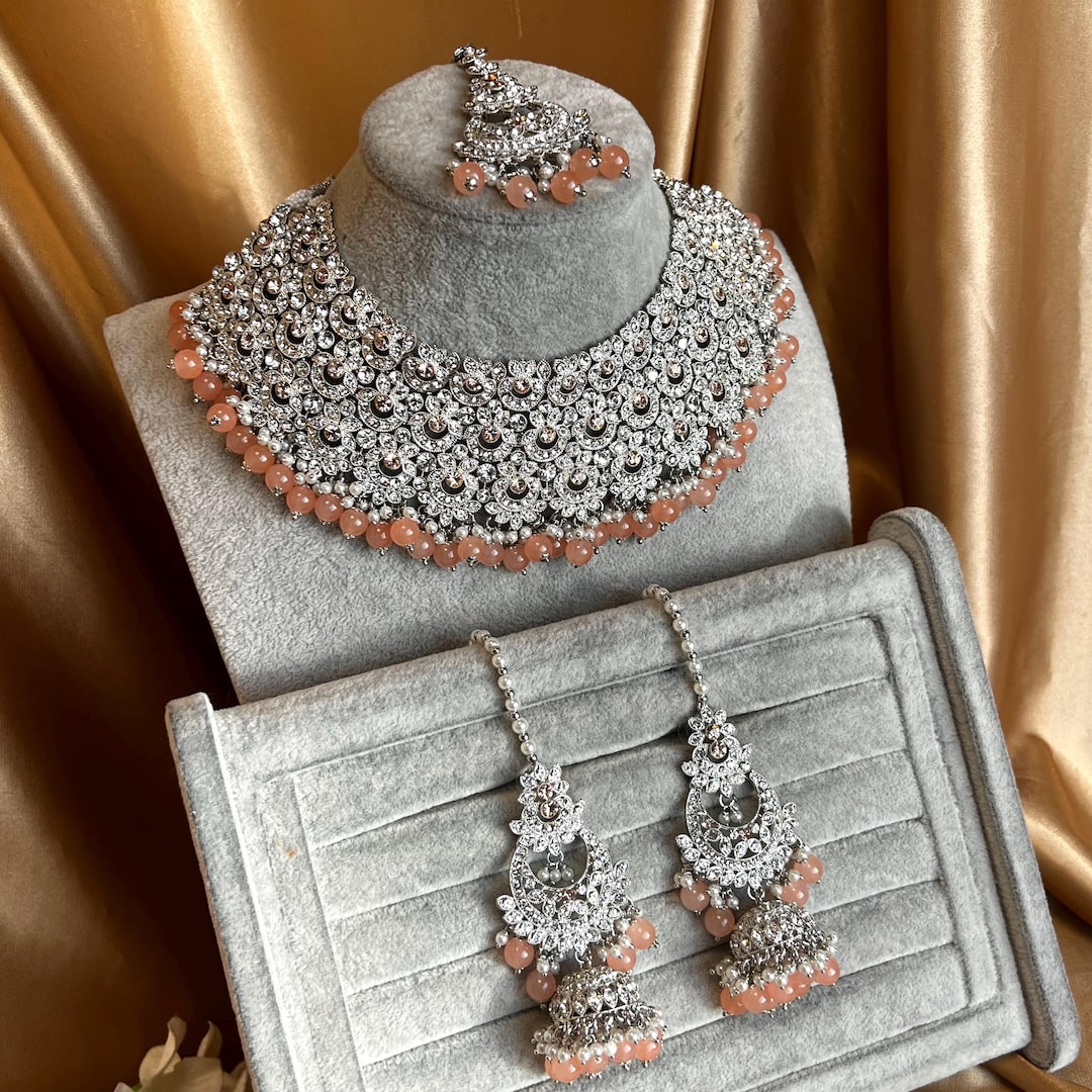 Jewelry Sets Chandi K Set Design Mansha Red Silver Plated Bridal