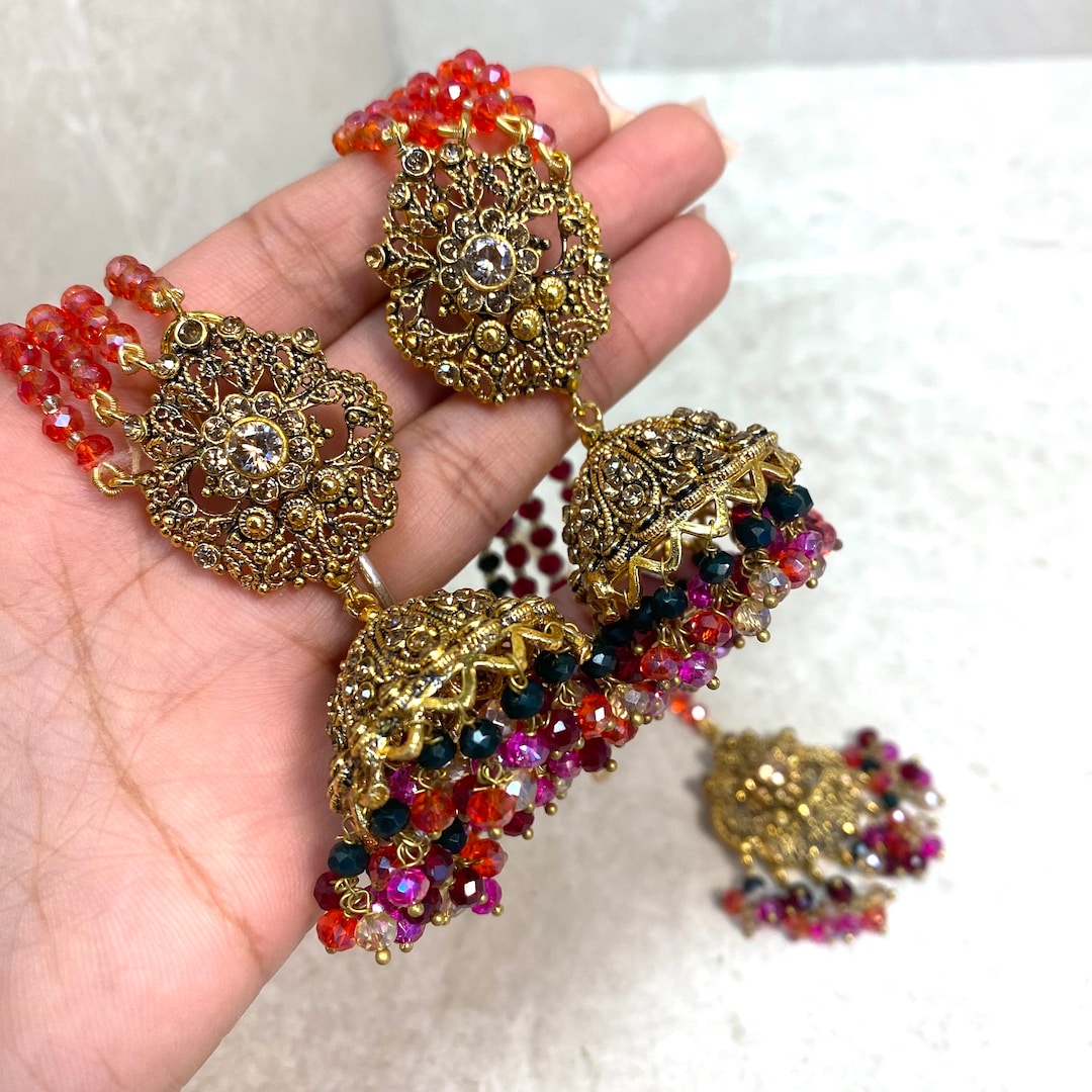 Mehndi Rainbow Colored Earrings Gold Mendhi Multicolour Earrings