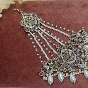 Antique Gold Jhumar -Irredescent/ Clear stones