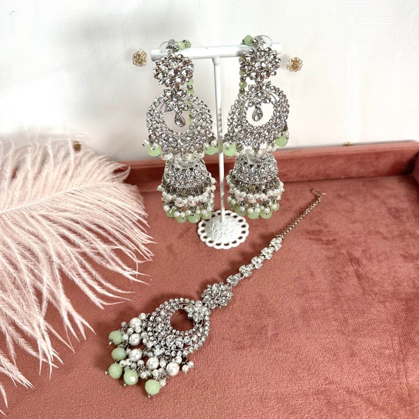 Silver Jhumka Earring and Tikka Set