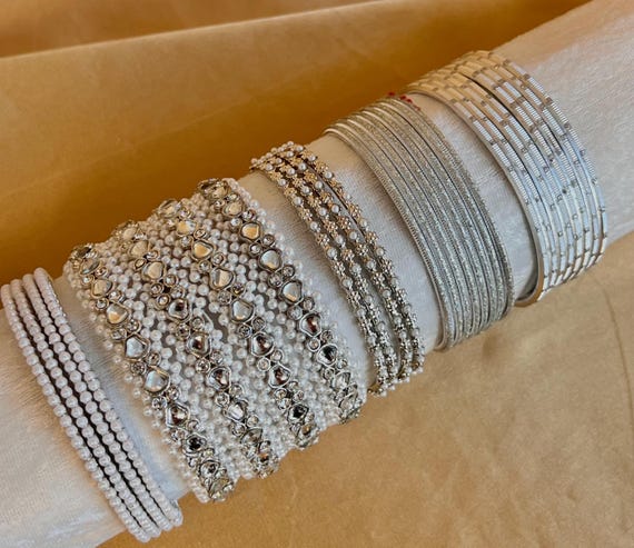 Bangle Roll Build Your Bangle Set - Silver Faux Kundan Pearl