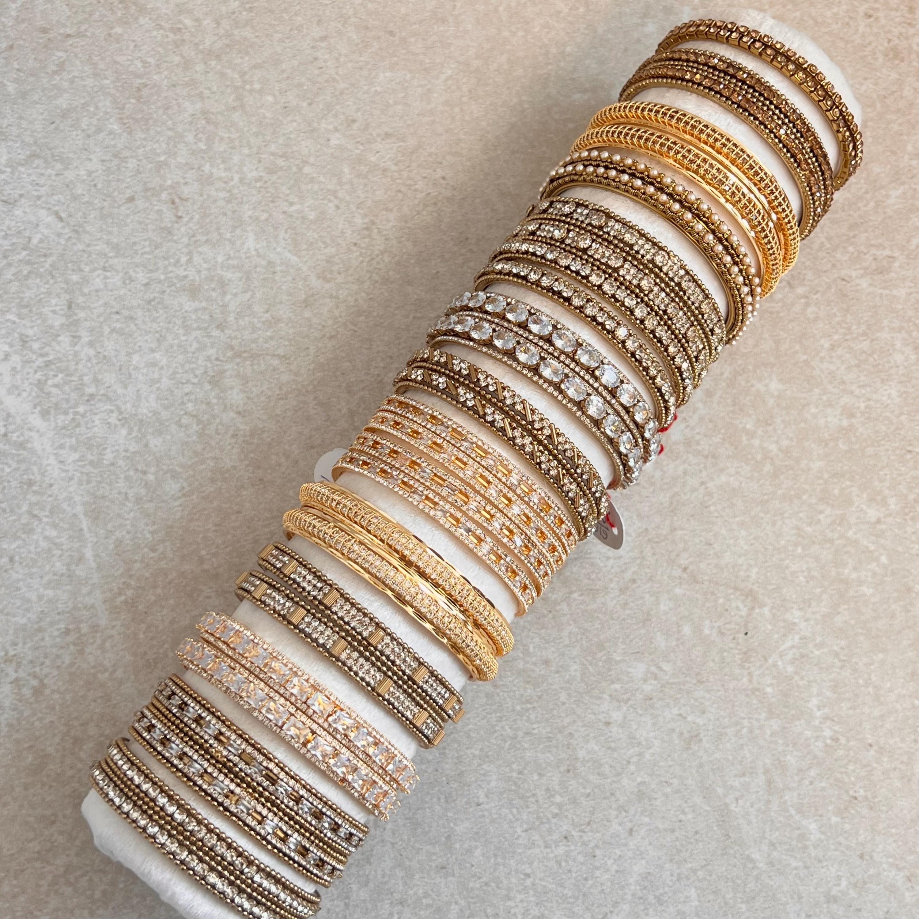 Vielzahl von End Antique Gold Armreifen mit Strass-Detail In 2,8 nur indische pakistanische Armreifen machen Ihr eigenes Set ethnische Juwelen Armband