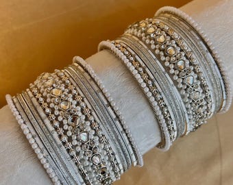 アクセサリー silver tone ethnic bangle Indian jewelry One Arm Simple Silver White Zircon Pearl Jhumka Bangles Indian