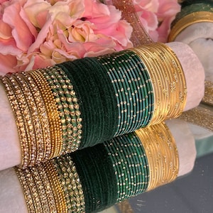 Bangle Roll Build Your Bangle Set - Green & Gold Velvet Bangle Collection/Indian/ Pakistani/Jewellery/Fashion Bracelet