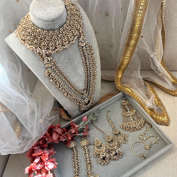 Antique Golden Silver Full Bridal Set Indian Pakistani Tradtional