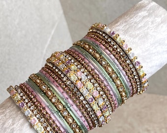 Small Pink & Mint Pearly Bangle Set - Both Arms Indian/Pastels Bangle Set/ Pakistani/Jewelley/ Fashion Bracelet Pastel Pretty Lakh Rajastani