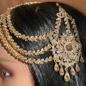 New Fashion Fancy Jhumar! Jhoomar Passa with Tikka One Piece Stylish Trending Indian Pakistani Style Bollywood Antique Gold Clear Rhinestone