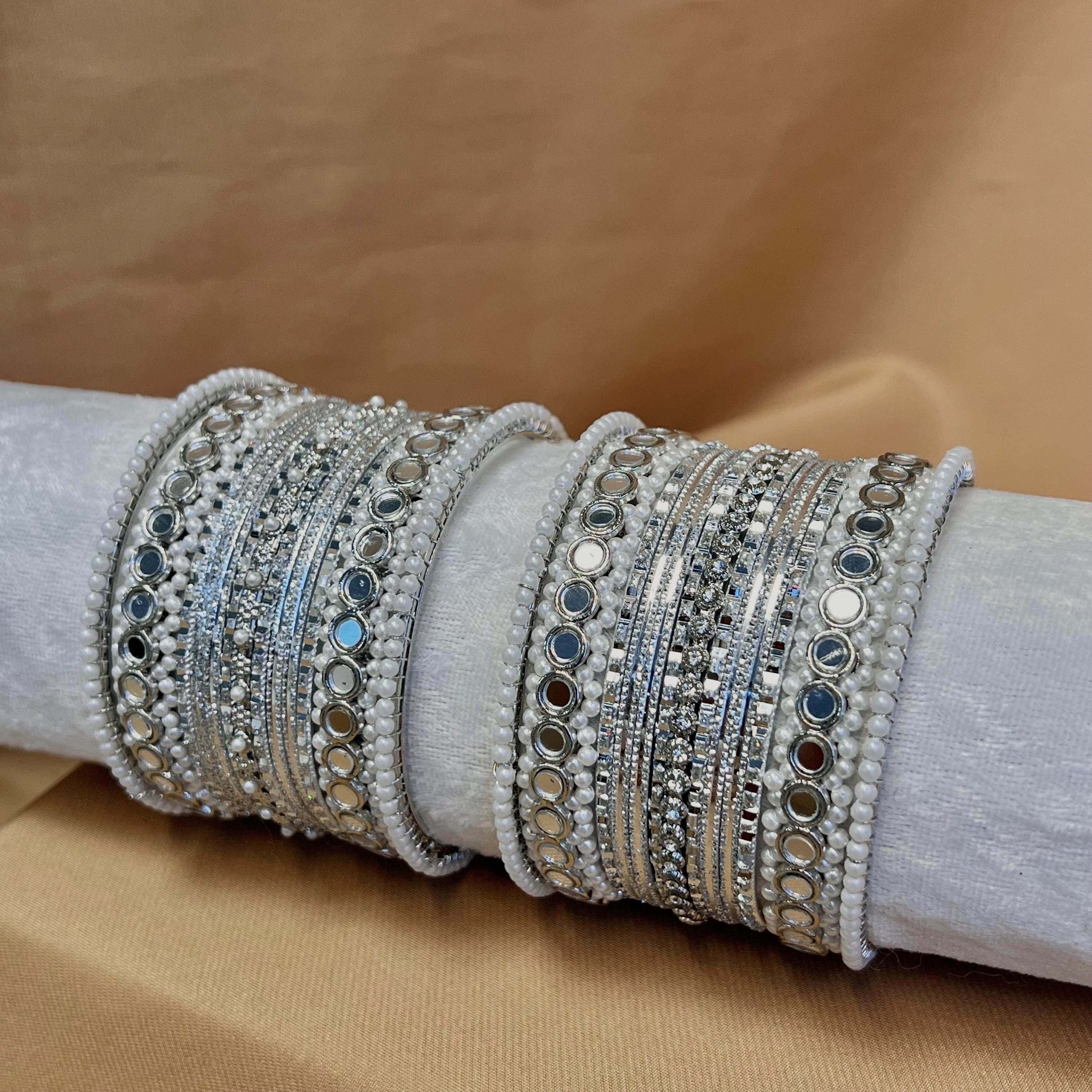 Small Silver Mirror Bangle Set/silver Bangle Set/mirror Bangles