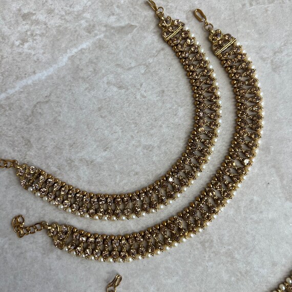 Anklets Golden Rhinestone Indian Pakistani Style Jhanjra Foot Accessory