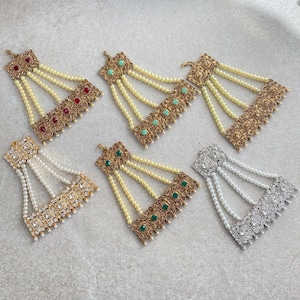 Jhumar avec strass en plusieurs couleurs / Passa / Style indien / pakistanais / Coiffes / Moyenne / Or antique / Silvee