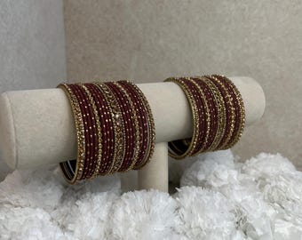 Petits bracelets joncs en or brun chocolat les deux branches Bijoux indiens Desi pendjabi Occasion cadeau mariage événement fête 2.10