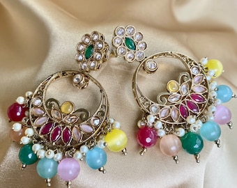 Crystal Multicolour Earrings/Indian Mehendi Night Earrings/Fashion Jewellery/ Gift for Women/Indian/Pakistani style