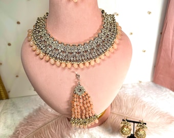 Bridal Antique Gold and Peach Necklace Set