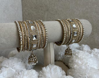 One Arm Simple Silver White Zircon Pearl Jhumka Bangles Indian