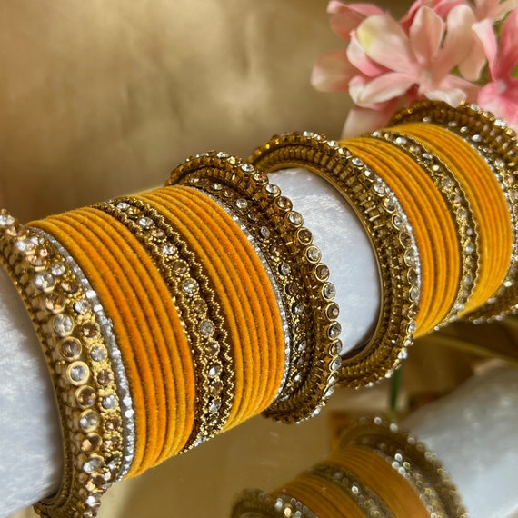 Small Mustard Velvet Bangle Set indian Pakistani jewelley Fashion Bracelet Etsy
