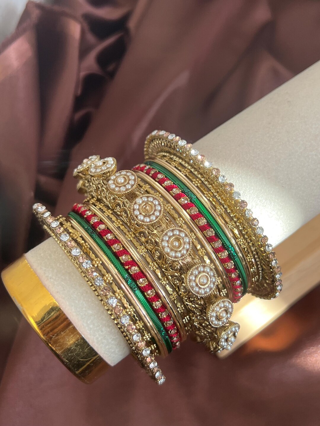 Bangle Sample Clearance Faulty 2.8 One Arm Sample Bangle Maroon Green Gold Jodha ...