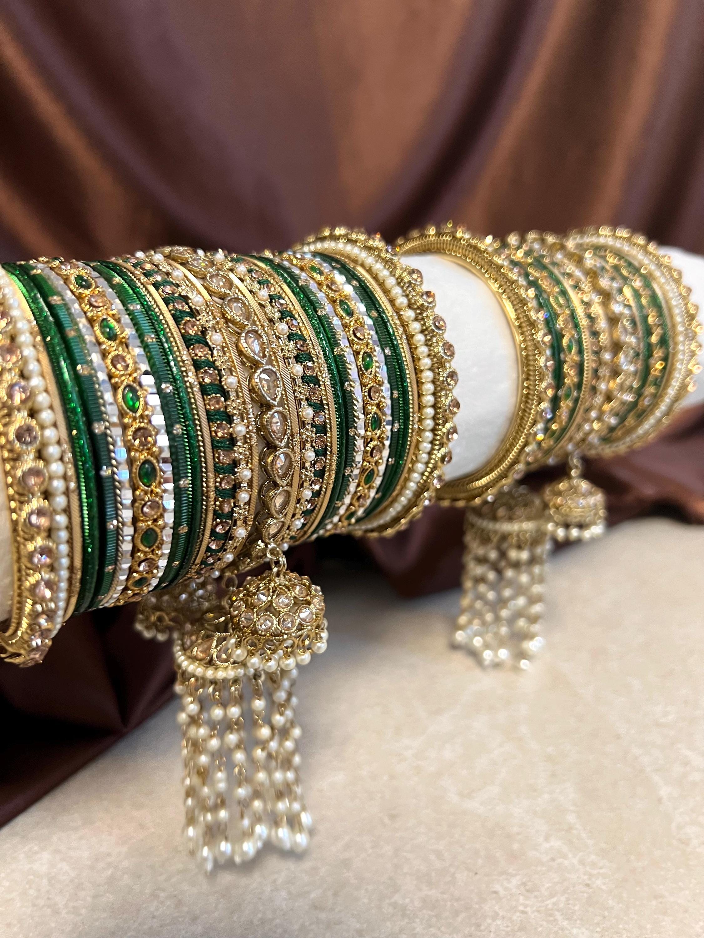 Green Luxury Bridal Bangle Set Indian Pakistani Punjabi Kaleera