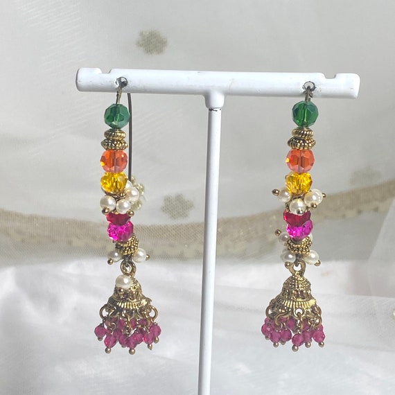 Mehndi Colour Earrings/ Henna party/Pakistani Indian Style Earring/ Green,  Orange Pink/ Multi colour
