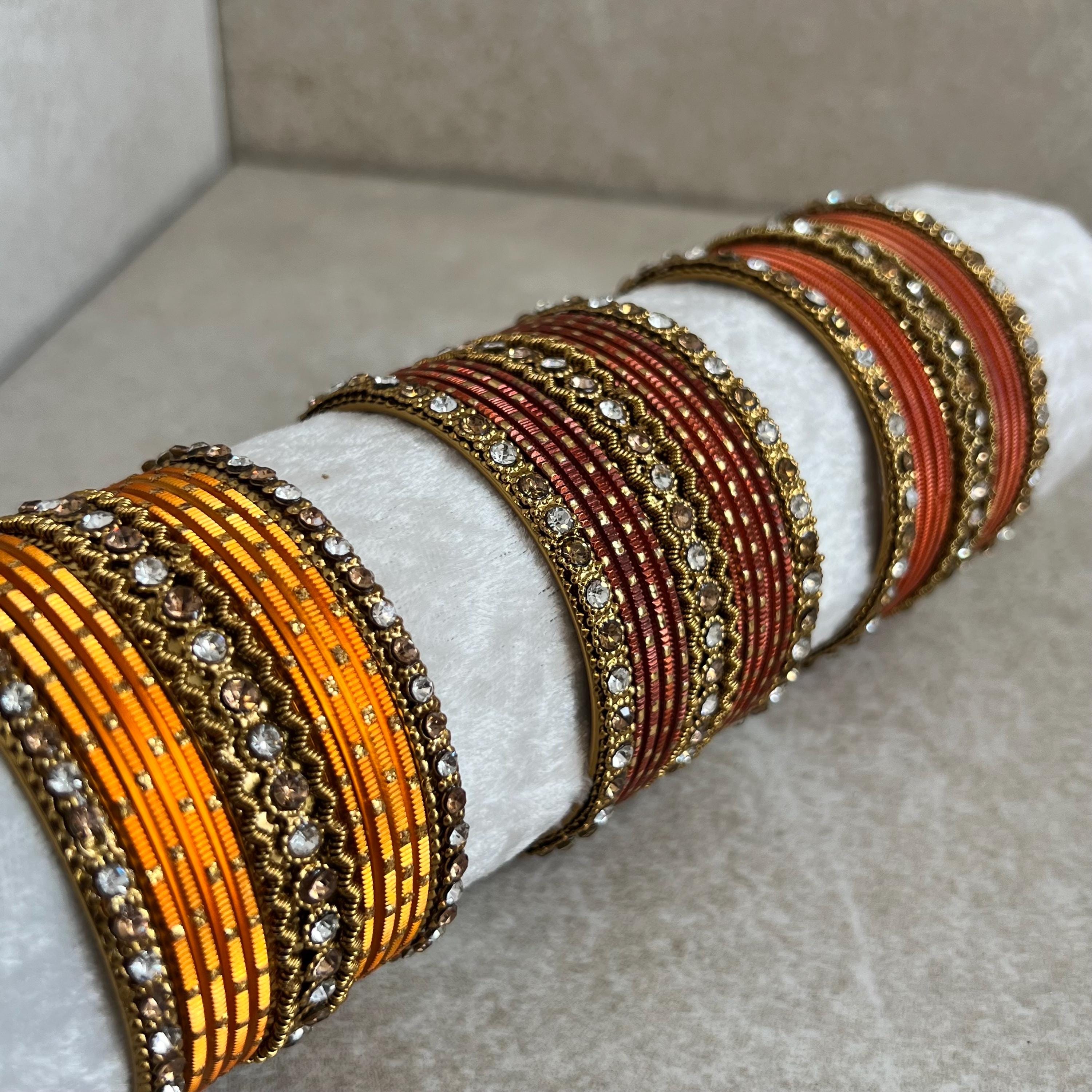 Orange Rhinestone Bangle: Indian Pakistani Chooriyan Bracelet